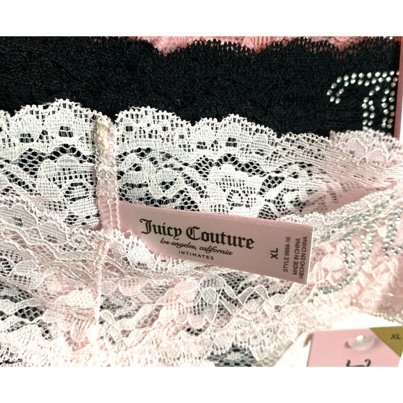 Juicy Couture Floral Lace Thong Size XL Crystal Rhinestone Trim 7 Pack Pink - Picture 6 of 12